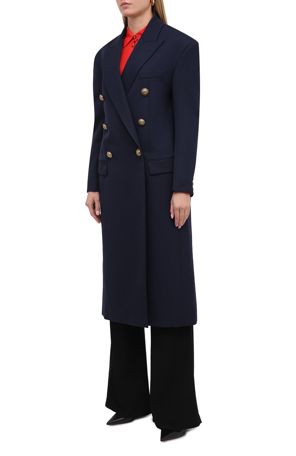 Шерстяное пальто BALMAIN темно-синего цвета по цене 298000 руб., арт. UF09578/132L, фото 4 Шерстяное пальто BALMAIN, арт. UF09578/132L, фото 4