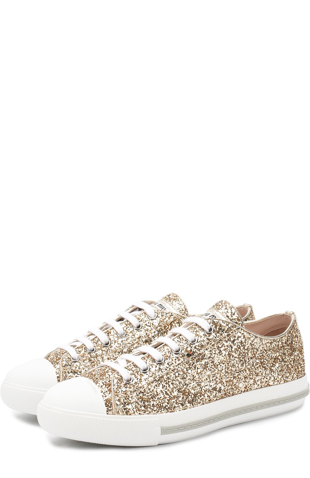 Кеды с глиттером на шнуровке MIU MIU, арт. 5E8998/3B4X, фото 1