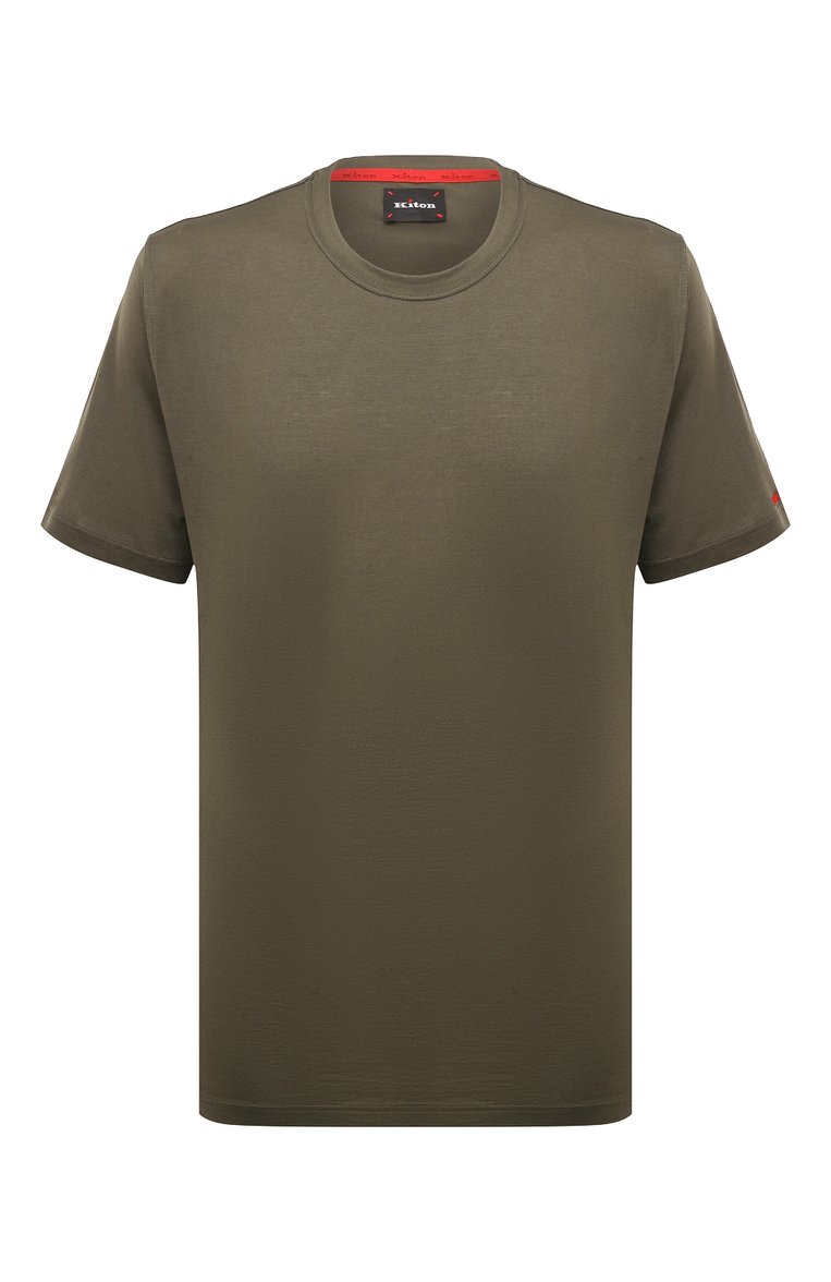 Мужская хлопковая футболка KITON хаки цвета, арт. UK1165W23 | Фото 1 (Длина (для топов): Стандартные; Рукава: Короткие; Материал внешний: Хлопок; Стили: Милитари; Принт: Без принта; Мужское Кросс-КТ: Футболка-одежда; Кросс-КТ: Джерси; Автоматизация состава: Проставлено; Автоматизация ТО: Проставлено; Детали: Без декора)