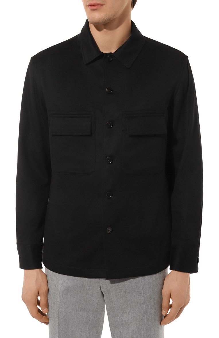 Мужская кашемировая куртка-рубашка ZEGNA черного цвета, арт. S0T6B/E8V46 | Фото 3 (Материал подклада: Синтетический материал; Рукава: Длинные; Длина (верхняя одежда): Короткие; Материал внешний: Кашемир, Шерсть; Кросс-КТ: Легкие; Мужское Кросс-КТ: Куртка-рубашка, шерсть и кашемир; Стили: Кэжуэл; Автоматизация ТО: Проставлено; Автоматизация состава: Проставлено)