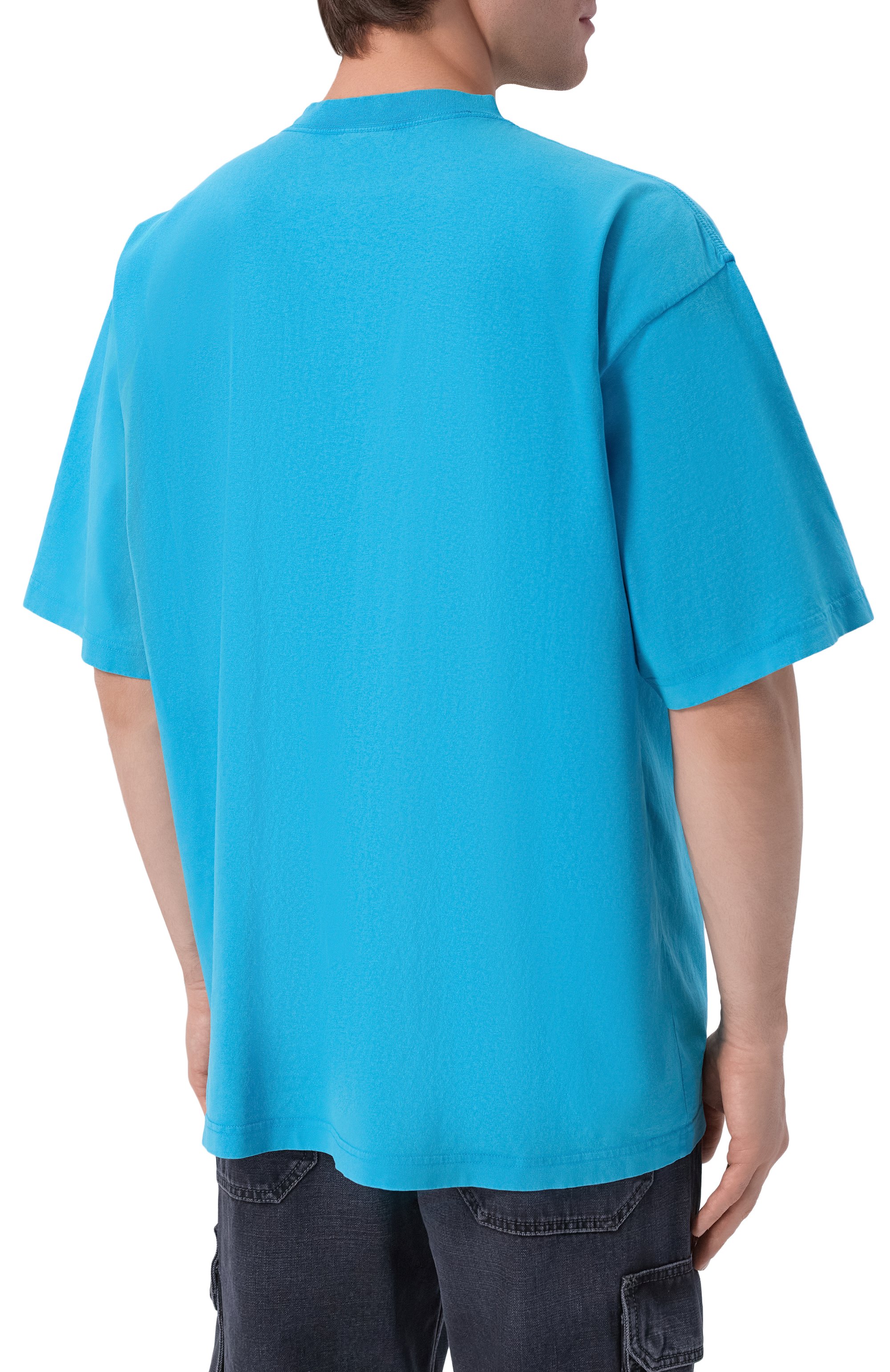 Хлопковая футболка BALENCIAGA бирюзового цвета по цене 99500 руб., арт. 764235/TSVC9, фото 4 Хлопковая футболка BALENCIAGA, арт. 764235/TSVC9, фото 4