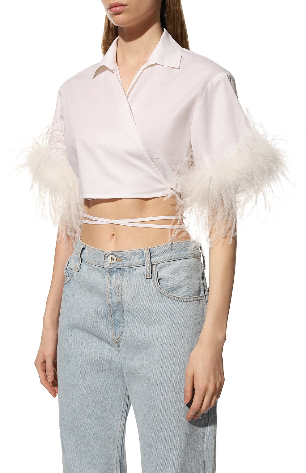 Хлопковый топ с отделкой перьями GIUSEPPE DI MORABITO, арт. PS23135T0-P-126, фото 3