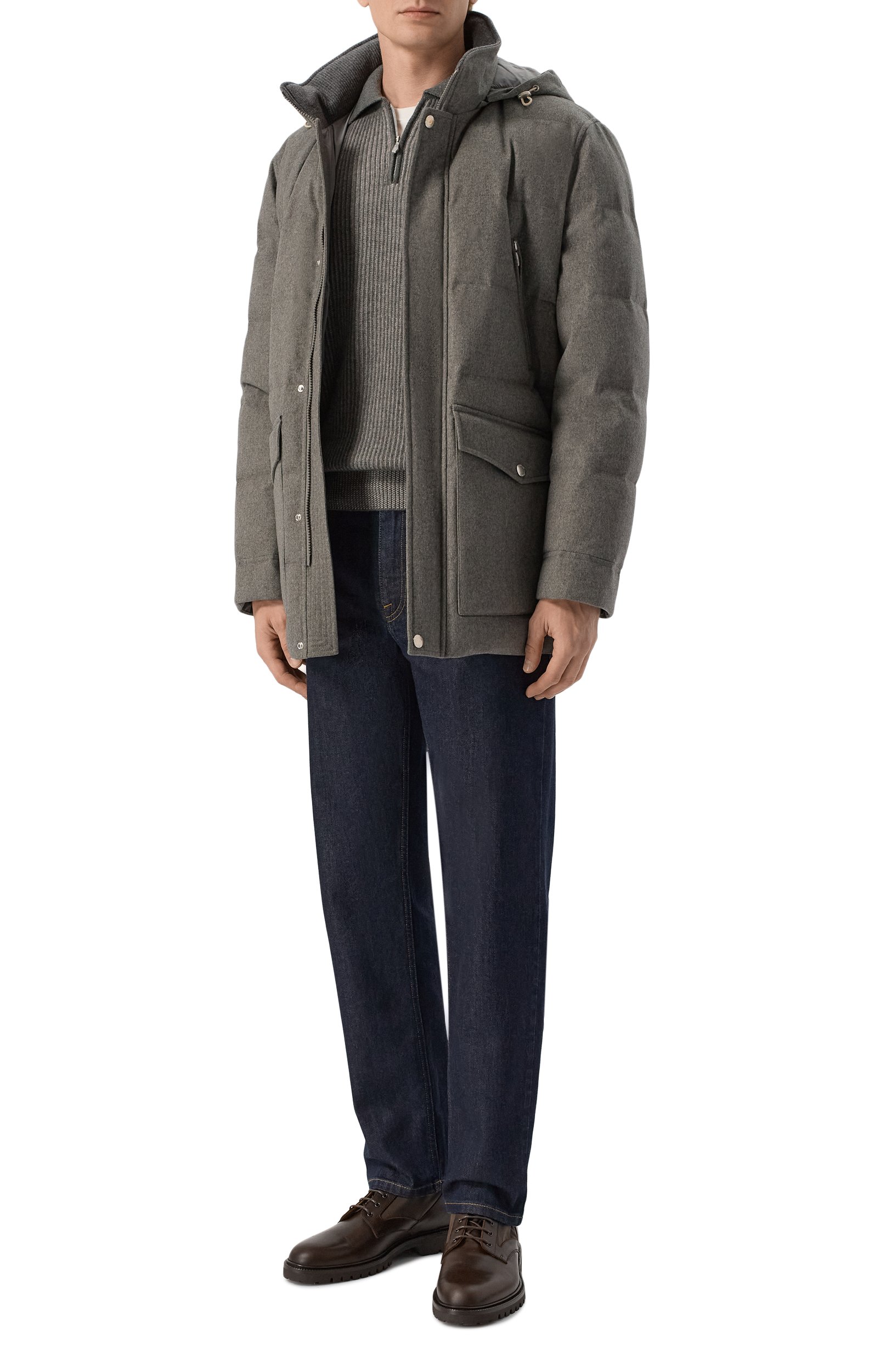 Шерстяной пуховик BRUNELLO CUCINELLI хаки цвета по цене 765500 руб., арт. MM4701823, фото 2 Шерстяной пуховик BRUNELLO CUCINELLI, арт. MM4701823, фото 2