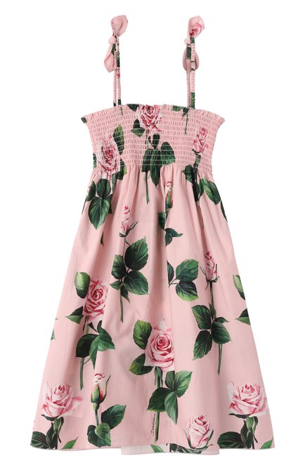 Детское хлопковый сарафан DOLCE & GABBANA светло-розового цвета, арт. L54DE0/HS5S7/8-14 | Фото 2 (Материал сплава: Проставлено; Драгоценные камни: Проставлено; Рукава: Короткие)