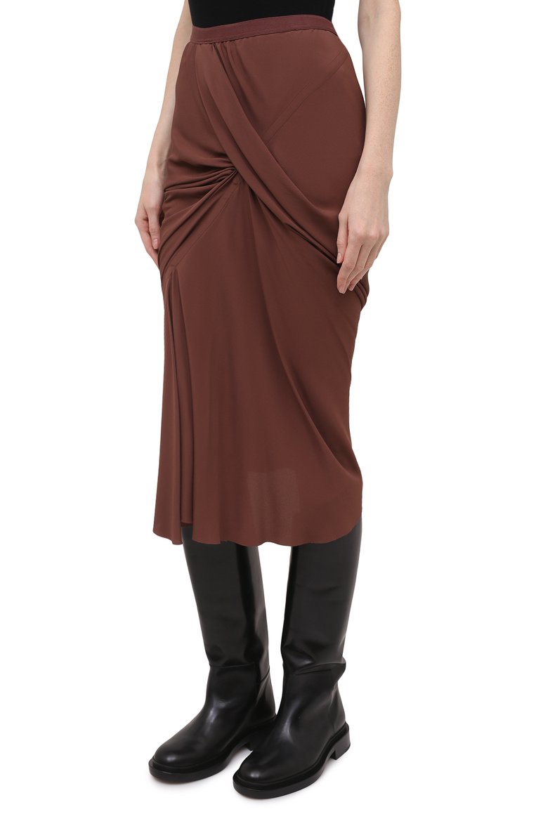 Женская юбка RICK OWENS коричневого цвета, арт. RP21S3336/CC | Фото 3 (Длина Ж (юбки, платья, шорты): Миди; Материал внешний: Шелк, Синтетический материал; Стили: Романтичн�ый; Женское Кросс-КТ: Юбка-одежда; Региональные ограничения белый список (Axapta Mercury): RU, Не проставлено)