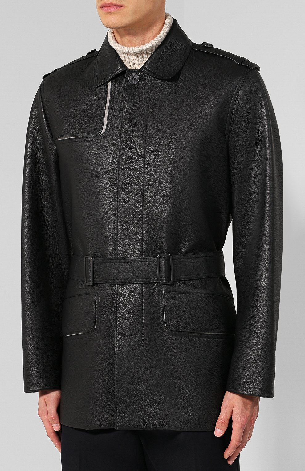 Кожаная куртка на пуговицах с поясом BOTTEGA VENETA, арт. 517178/V0K90, фото 3