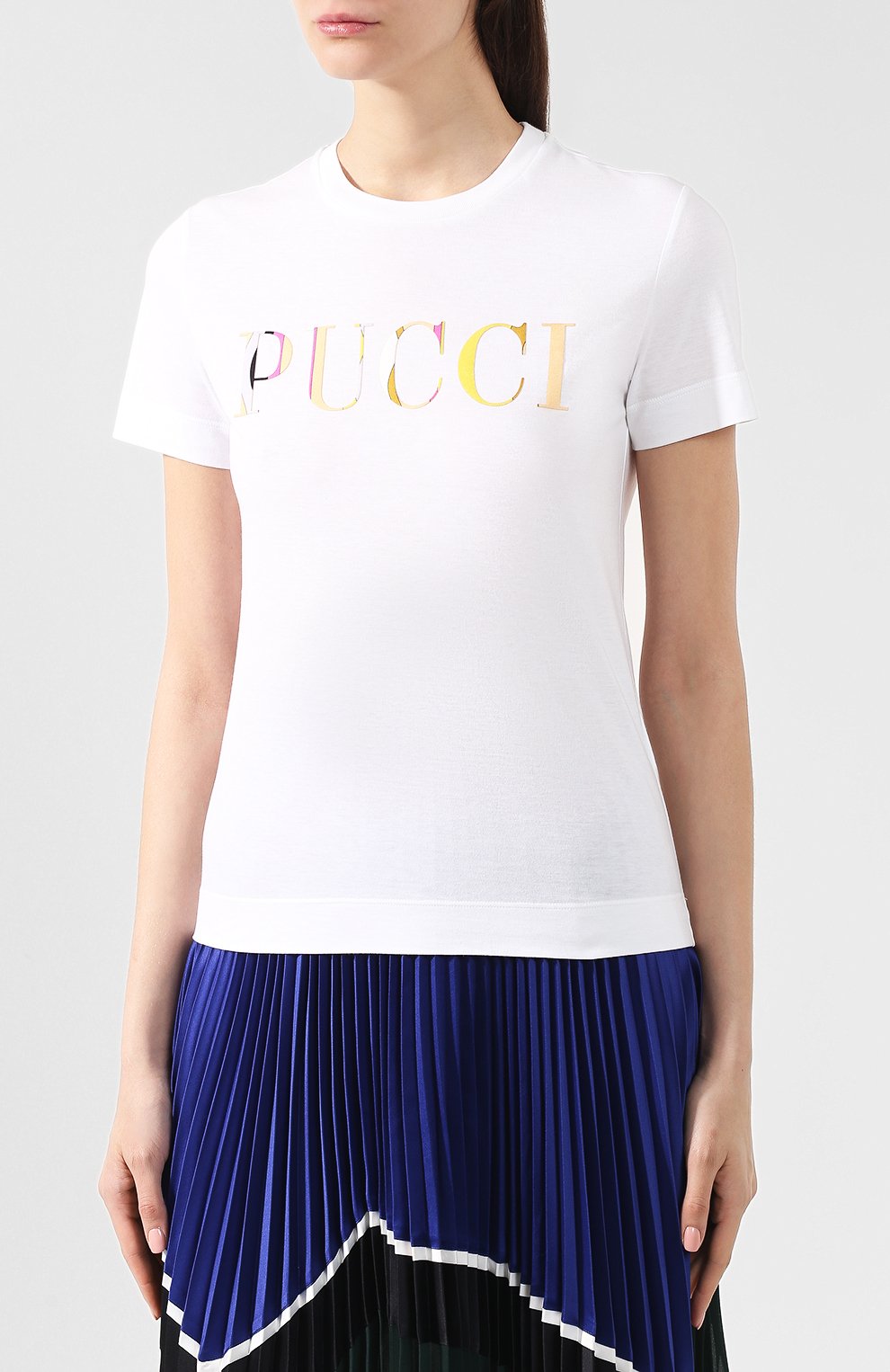 Хлопковая футболка EMILIO PUCCI белого цвета по цене 23600 руб., арт. 9EJP73/9E986, фото 3 Хлопковая футболка EMILIO PUCCI, арт. 9EJP73/9E986, фото 3
