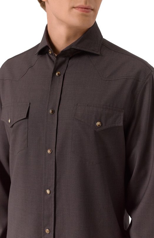 Шерстяная рубашка Brunello Cucinelli MM6704008 Коричневый  MM6704008 Фото 5