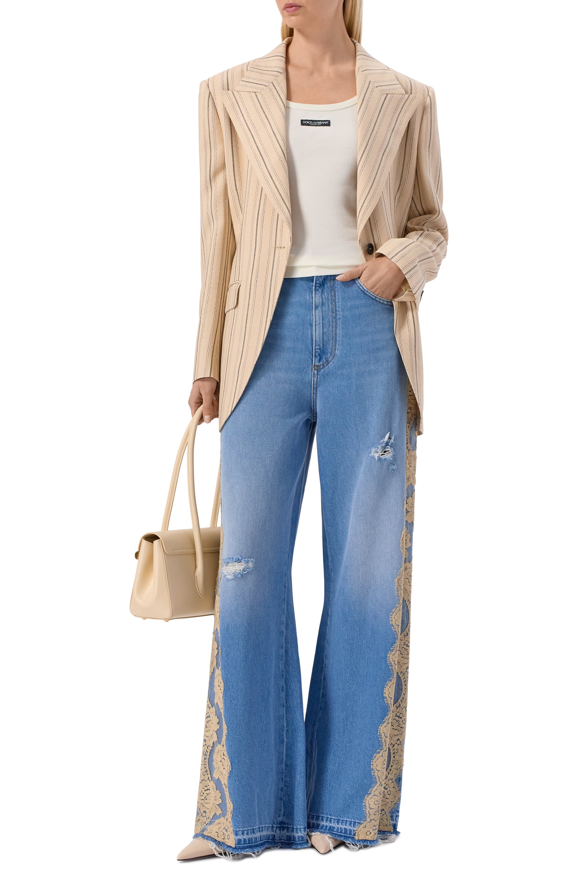 Хлопковая майка DOLCE & GABBANA кремового цвета по цене 44550 руб., арт. F8W45T/FU7AV, фото 2 Хлопковая майка DOLCE & GABBANA, арт. F8W45T/FU7AV, фото 2