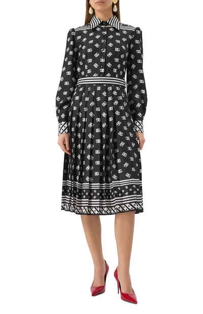 Шелковое платье DOLCE & GABBANA черно-белого цвета по цене 374000 руб., арт. F6TMNT/GDCVJ, фото 3 Шелковое платье DOLCE & GABBANA, арт. F6TMNT/GDCVJ, фото 3