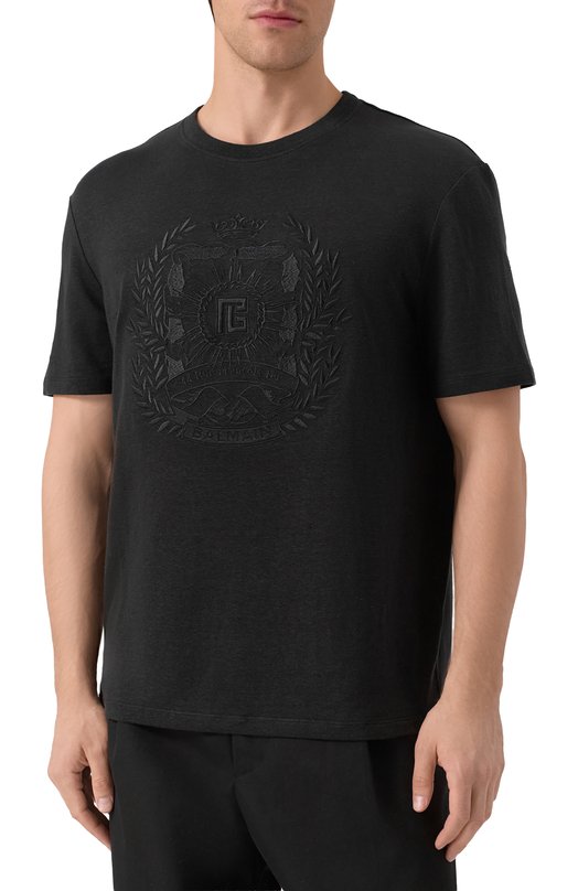 Льняная футболка Balmain FH1EG000/BD09 Чёрный  FH1EG000/BD09 Фото 3