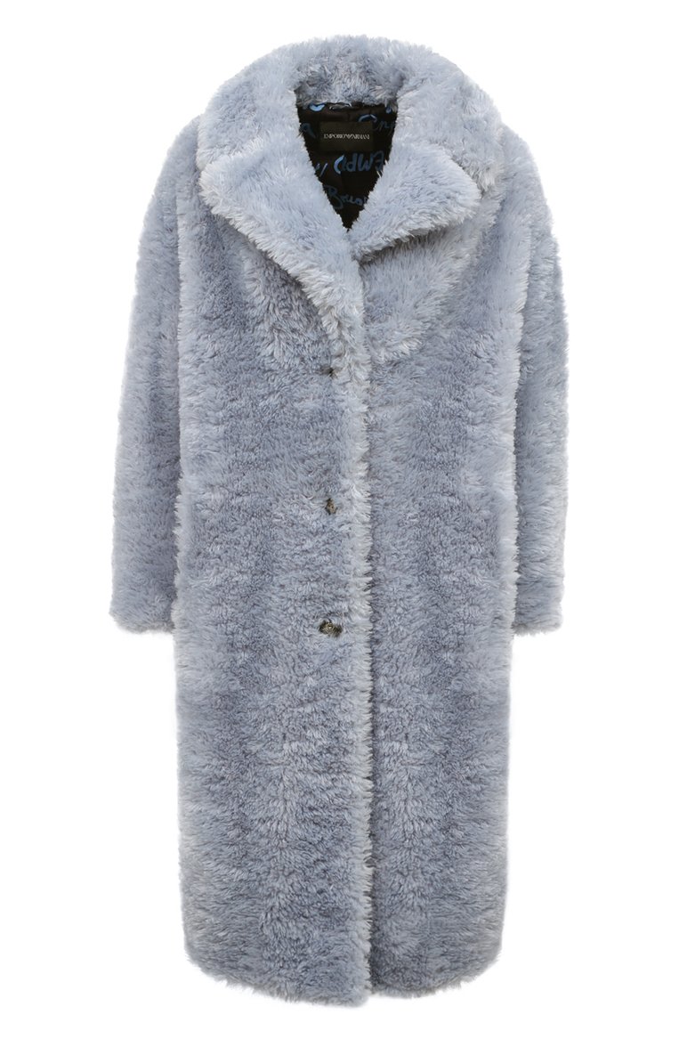 Женская комплект из шубы и сумки EMPORIO ARMANI голубого цвета, арт. H4NL1M/E9916 | Фото 1 (Длина (верхняя одежда): До колена; Материал внешний: Синтетический материал; Рукава: Длинные; Материал подклада: Синтетический материал; Женское Кросс-КТ: Экомех; Стили: Кэжуэл; Кросс-КТ: Куртка; Автоматизация состава: Проставлено; Автоматизация ТО: Проставлено)