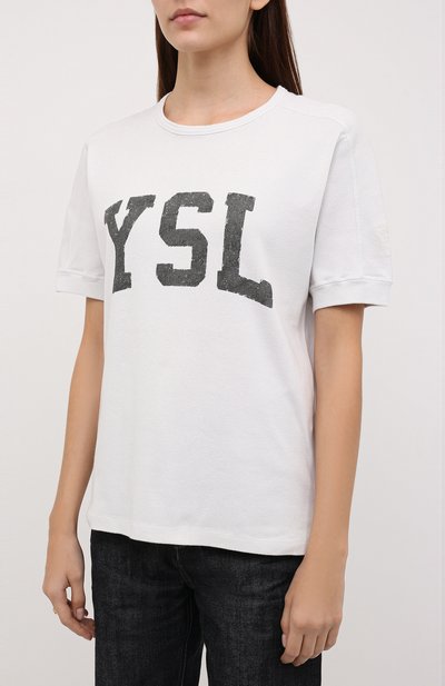 Хлопковая футболка SAINT LAURENT белого цвета по цене 49150 руб., арт. 672370/Y36JG, фото 3 Хлопковая футболка SAINT LAURENT, арт. 672370/Y36JG, фото 3