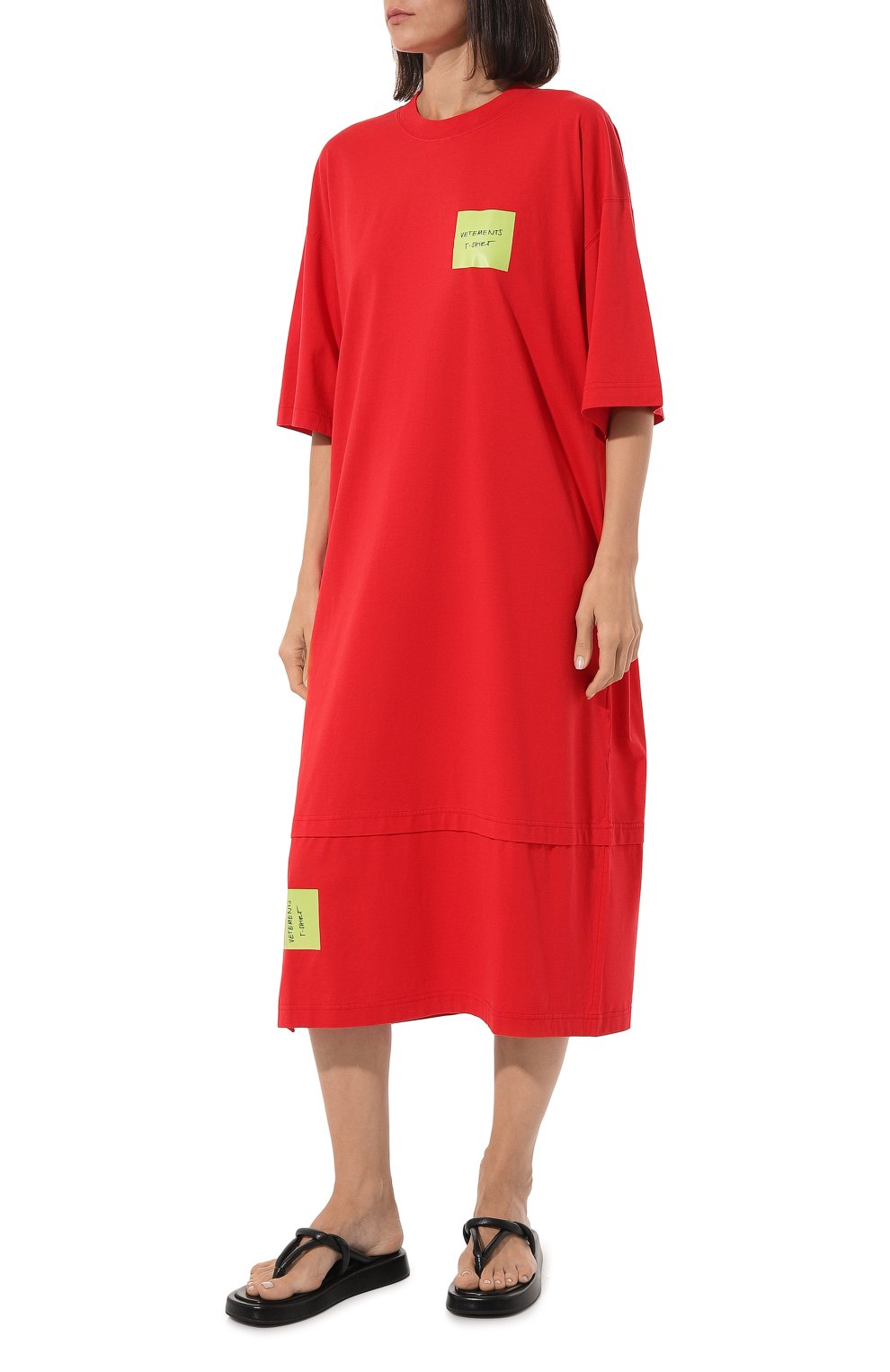 Хлопковое платье VETEMENTS красного цвета по цене 87800 руб., арт. UE54TR300R, фото 3 Хлопковое платье VETEMENTS, арт. UE54TR300R, фото 3