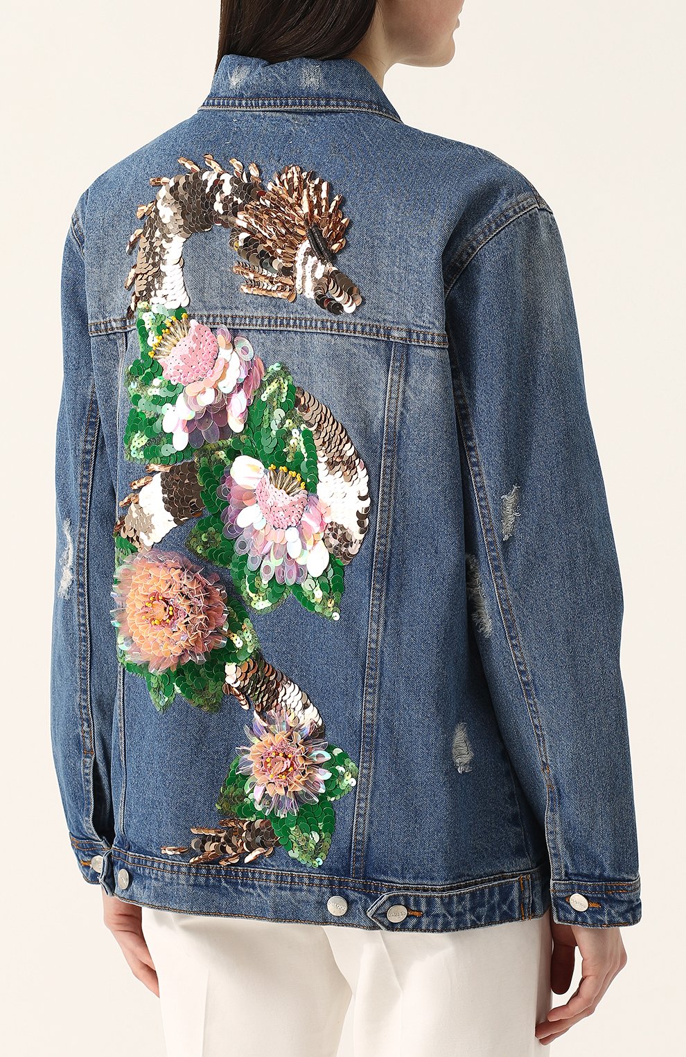 Джинсовая куртка с потертостями и декорированной спинкой DALOOD, арт. PD0179R18/DARK BLUE, фото 4