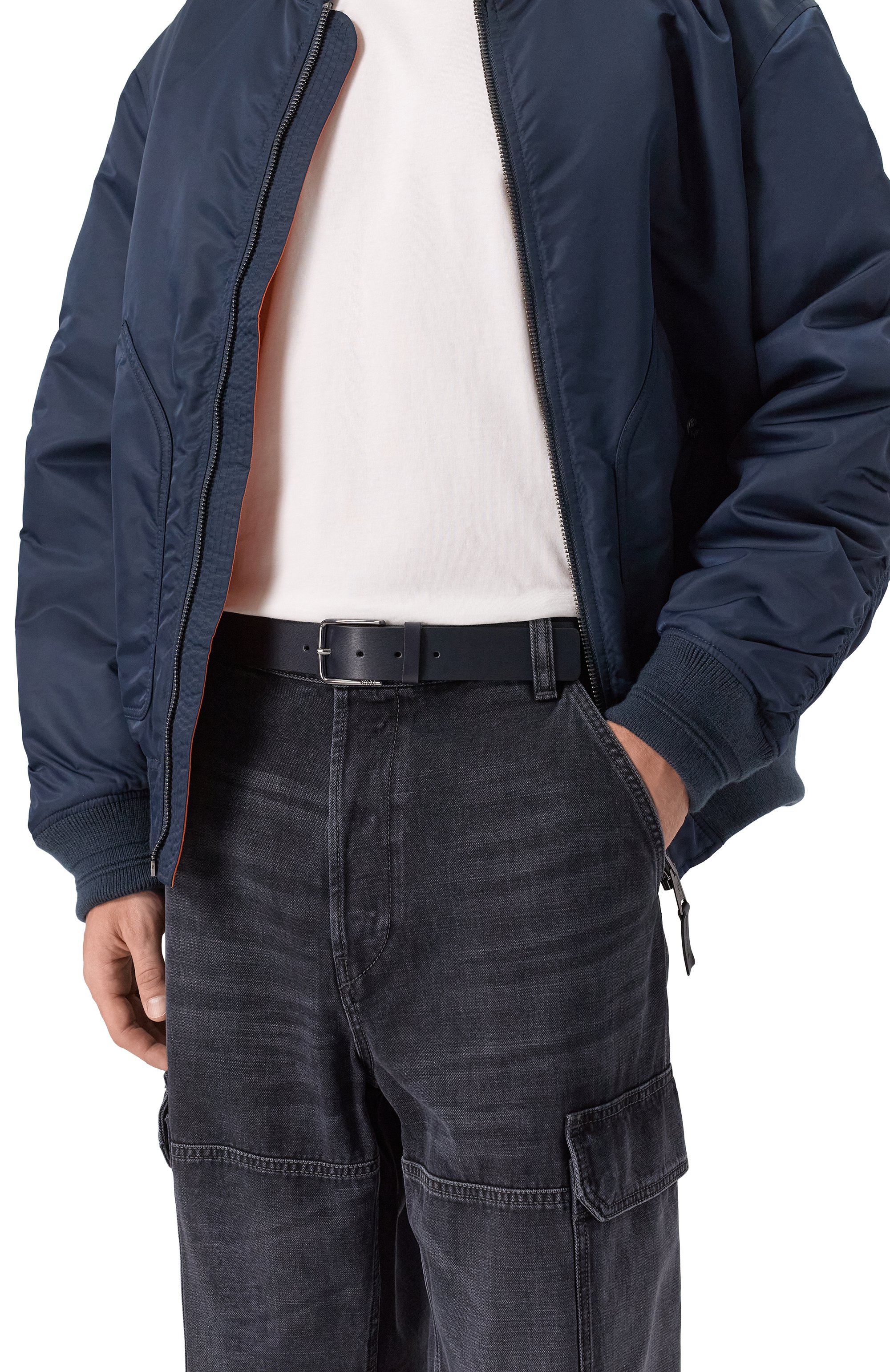 Кожаный ремень HUGO темно-синего цвета по цене 7490 руб., арт. 50491997, фото 2 Кожаный ремень HUGO, арт. 50491997, фото 2