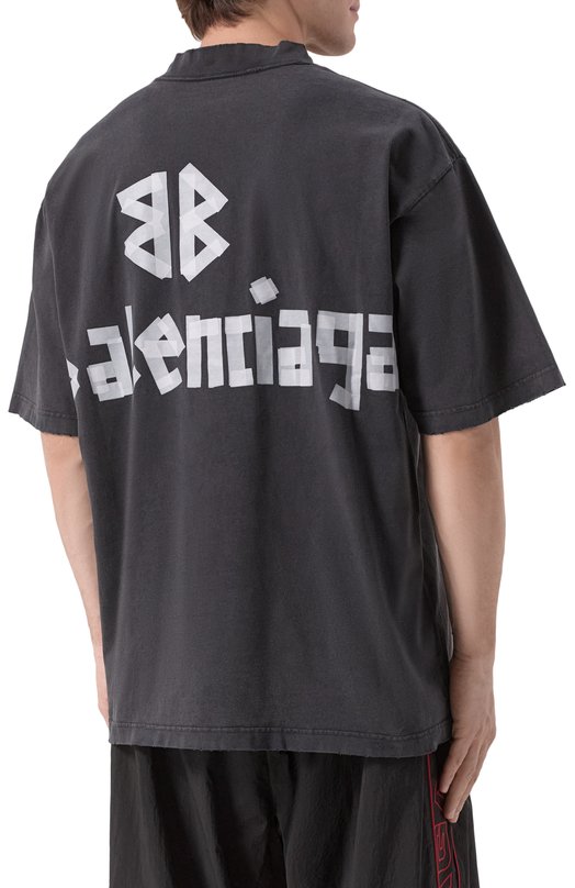Хлопковая футболка Balenciaga 764235/TRVK1 Серый  764235/TRVK1 Фото 4