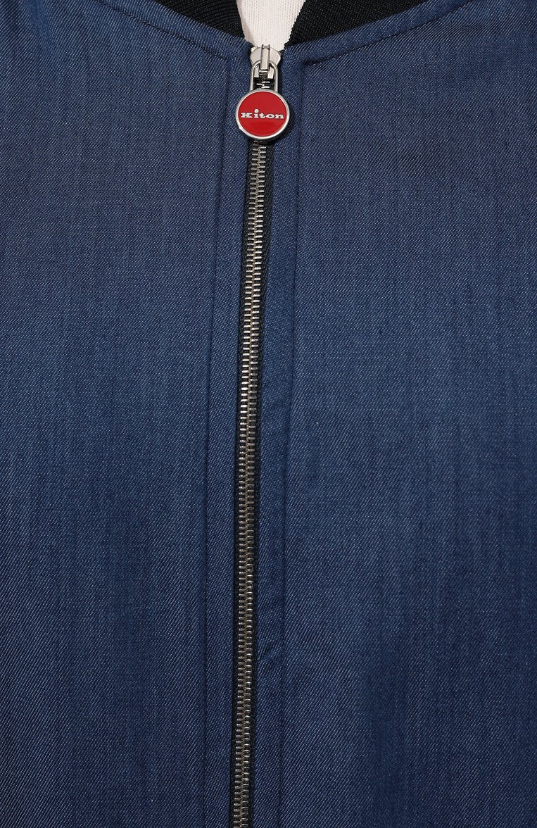 Мужской хлопковый бомбер KITON синего цвета, арт. UG0001H08857 | Фото 5 (Длина (верхняя одежда): Короткие; Материал внешний: Хлопок; Рукава: Длинные; Принт: Без принта; Стили: Кэжуэл; Кросс-КТ: бомбер, Легкие; Автоматизация состава: Про�ставлено; Детали: Без декора; Автоматизация ТО: Проставлено)