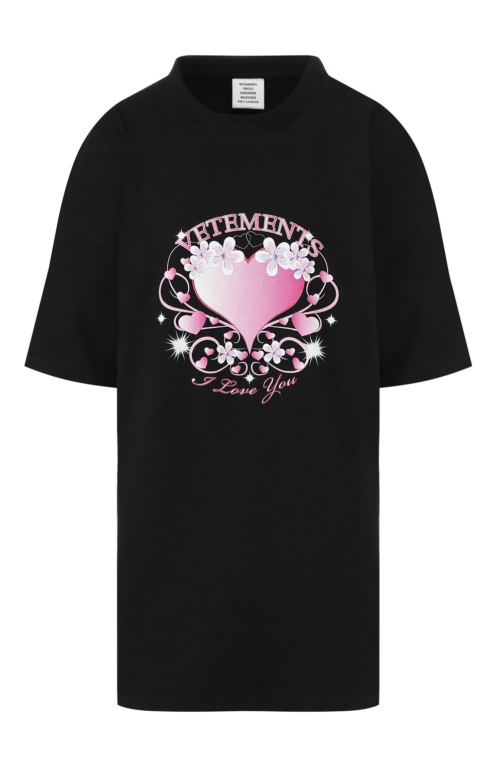 Хлопковая футболка VETEMENTS черного цвета по цене 29350 руб., арт. UAH20TR658/W, фото 1 Хлопковая футболка VETEMENTS, арт. UAH20TR658/W, фото 1