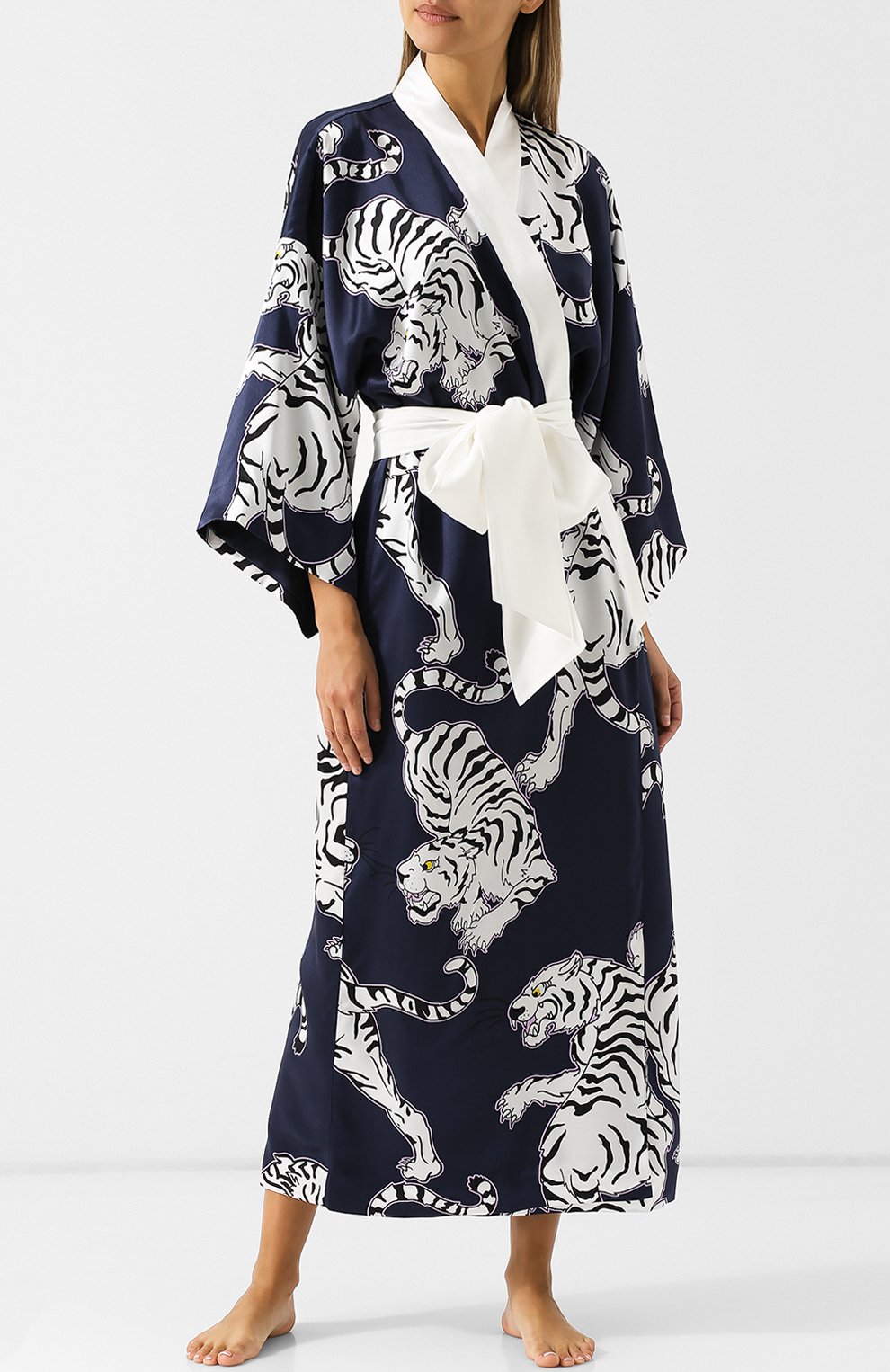 Шелковый халат с принтом и контрастным поясом OLIVIA VON HALLE, арт. AW1850, фото 2