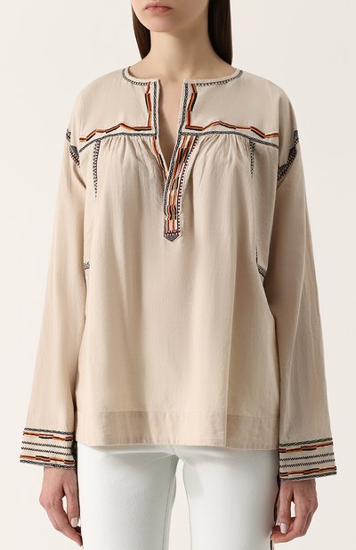 Хлопковая блуза свободного кроя с v-образным вырезом ISABEL MARANT ETOILE, арт. HT1119-18P032E/BILCKY, фото 3