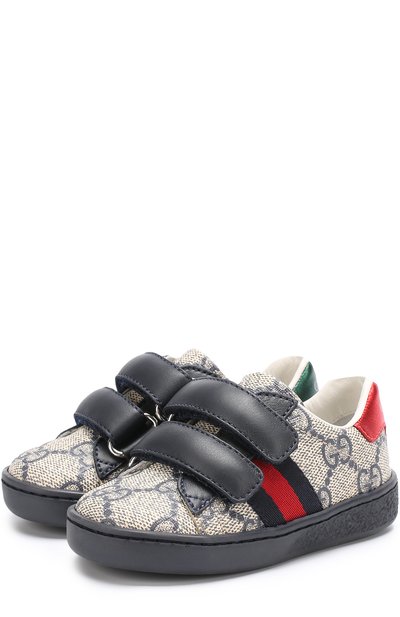 Текстильные кеды с контрастной отделкой и застежками велькро GUCCI, арт. 463088/9C220, фото 1