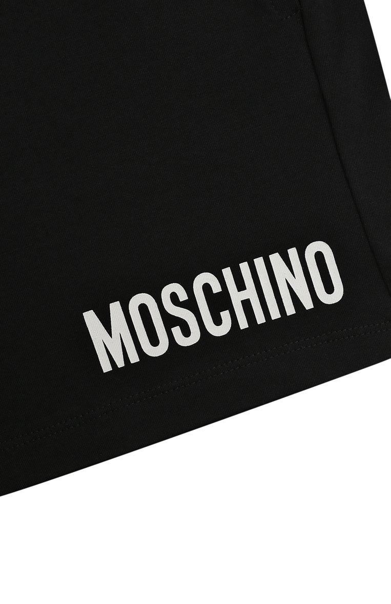 Детские хлопковые шорты MOSCHINO черного цвета, арт. HRQ002/LBA10/4-8 | Фото 3 (Материал сплава: Проставлено; Нос: Не проставлено; Материал внешний: Хлопок; Случай: Повседневный; Ростовка одежда: 6 лет | 116 см, 10 - 11 лет | 140 - 146см, 8 лет | 128 см, 4 года | 104 см, 5 лет | 110 см)