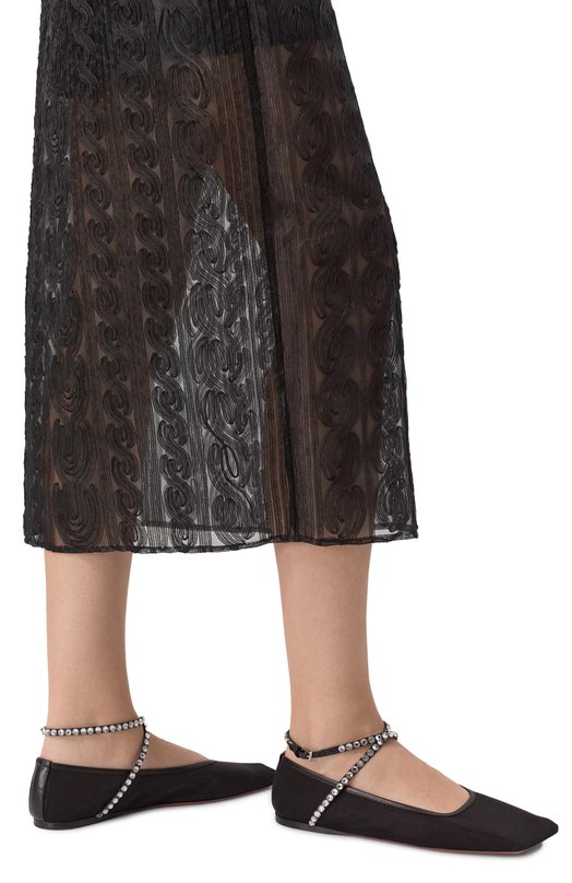 Комбинированные балетки с отделкой стразами Ane Amina Muaddi ANE MESH FLAT Чёрный  ANE MESH FLAT Фото 2
