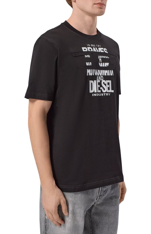 Хлопковая футболка Diesel A21037/0QIAM Чёрный  A21037/0QIAM Фото 3