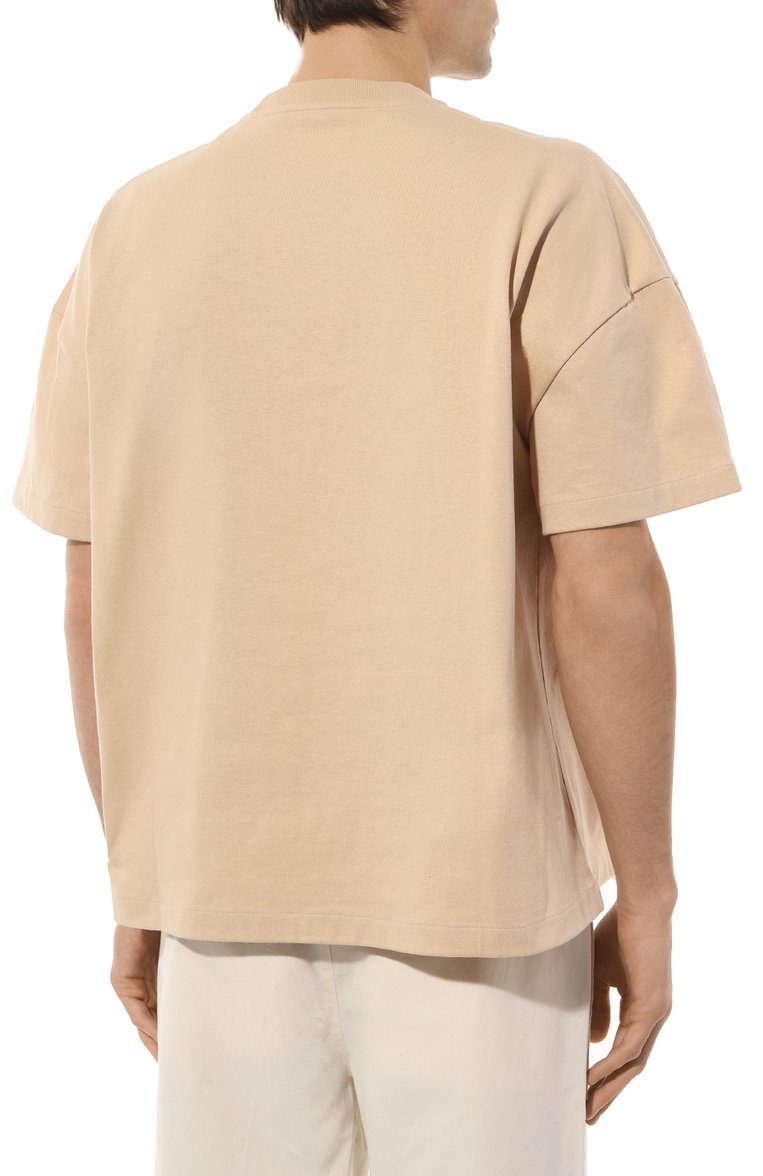 Мужская хлопковая футболка JIL SANDER бежевого цвета, арт. J21GC0001/J20215 | Фото 4 (Длина (для топов): Стандартные; Материал внешний: Хлопок; Рукава: Короткие; Стили: Минимализм; Принт: С принтом; Мужское Кросс-КТ: Футболка-одежда; Кросс-КТ: Джерси)