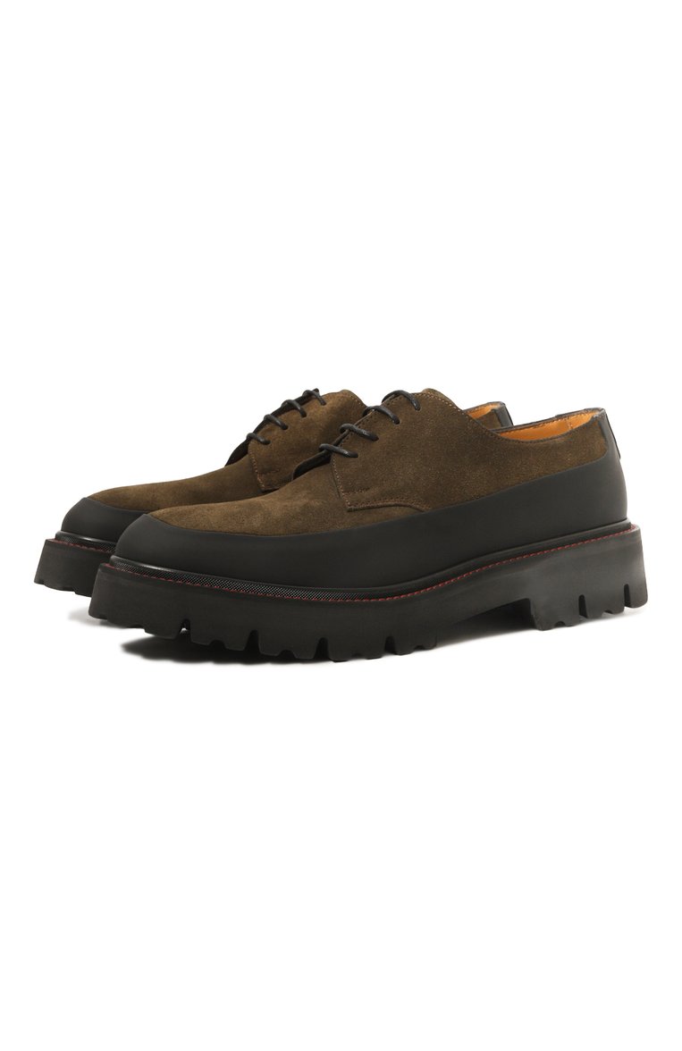 Мужские замшевые дерби KITON хаки цвета, арт. USSA194N0112504 | Фото 1 (Материал внутренний: Натуральная кожа; Нос: Не проставлено; Стили: Классический; Материал внешний: Замша, Натуральная кожа)