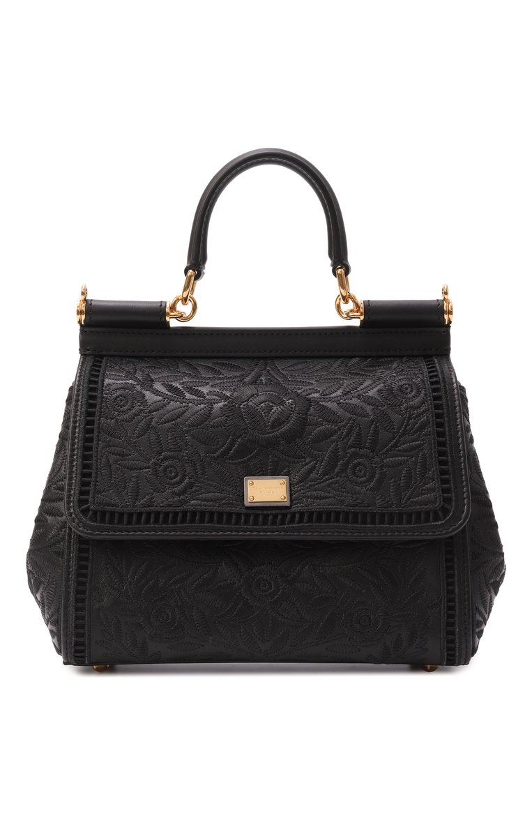 Женская сумка sicily medium DOLCE & GABBANA черного цвета, арт. BB6003/B6I38 | Фото 1 (Размер: medium; Ремень/цепочка: На ремешке; Материал: Текстиль, Натуральная кожа)