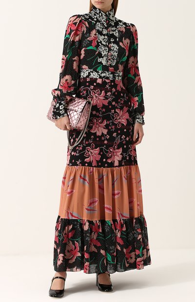 Приталенное платье-макси с воротником-стойкой и принтом GUCCI, арт. 475300/ZJP26, фото 2