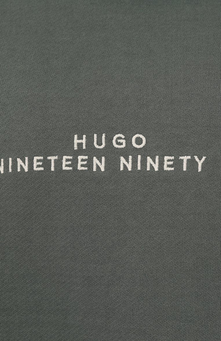 Мужской хлопковое худи HUGO зеленого цвета, арт. 50504725 | Фото 5 (Рукава: Длинные; Длина (для топов): Стандартные; Принт: С принтом; Мужское Кросс-КТ: Худи-одежда; Материал сплава: Проставлено; Материал внешний: Хлопок; Драгоценные камни: Проставлено; Стили: Кэжуэл)