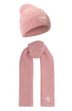 Детский комплект из шапки и шарфа EMPORIO ARMANI розового цвета, арт. 407529/3F491 | Фото 1 (Нос: Не проставлено; Материал: Шерсть, Синтетический материал, Текстиль; Материал сплава: Проставлено)