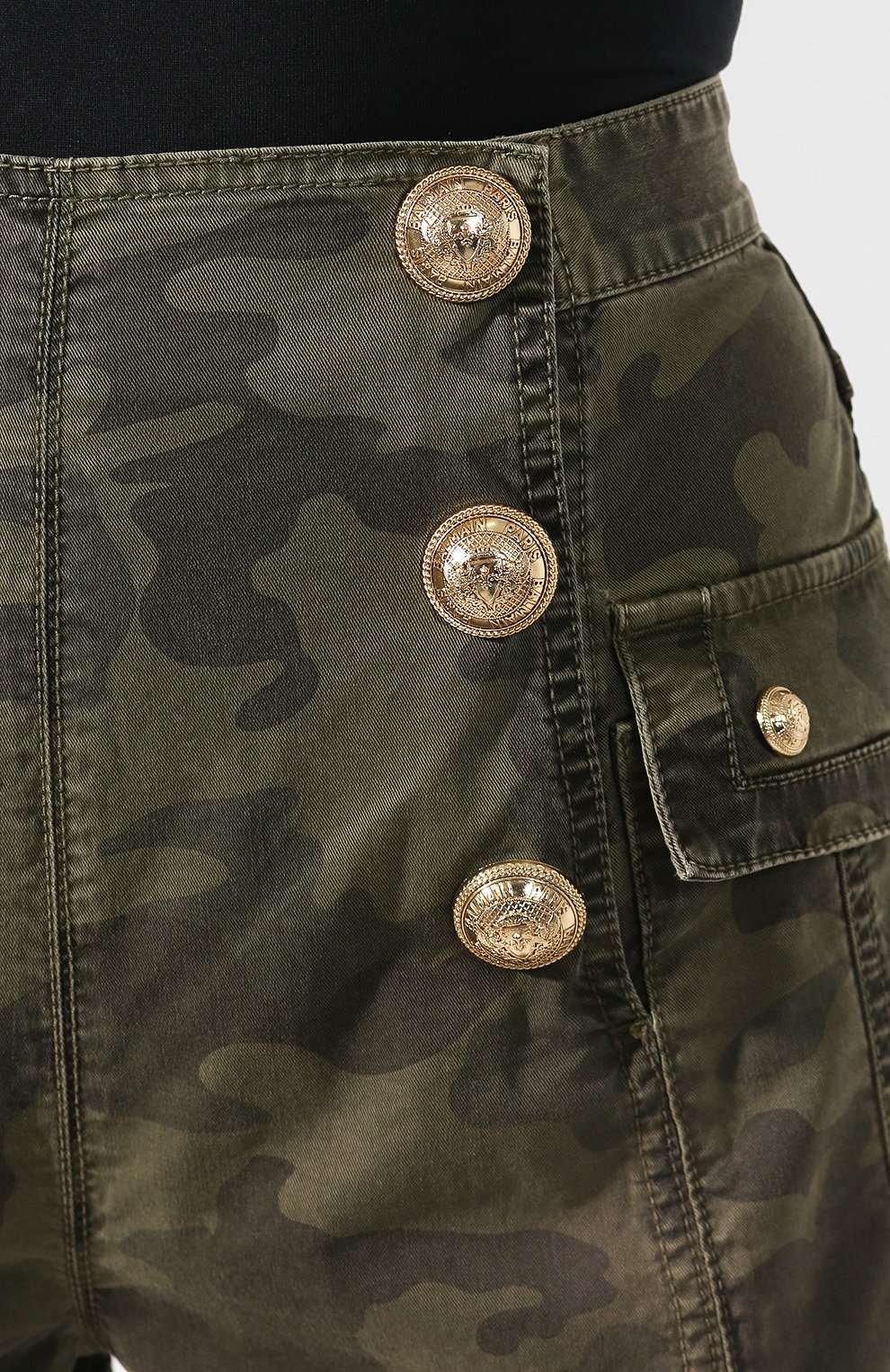 Джинсовые шорты BALMAIN хаки цвета по цене 82800 руб., арт. TF15386/D015, фото 5 Джинсовые шорты BALMAIN, арт. TF15386/D015, фото 5