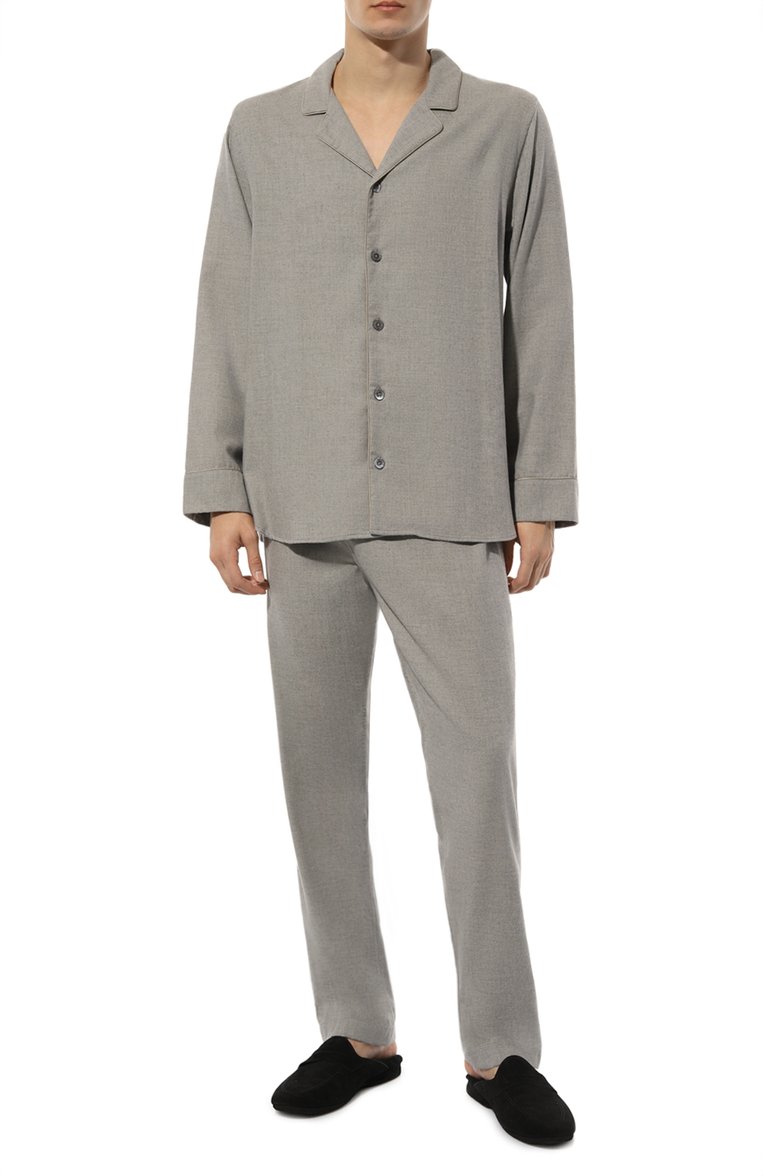 Мужская пижама из хлопка и шерсти ZIMMERLI серого цвета, арт. 4600-21001 | Фото 2 (Длина (брюки, джинсы): Стандартные; Материал внешний: Хлопок; Длина (для топов): Стандартные; Рукава: Длинные; Кросс-КТ: домашняя одежда)