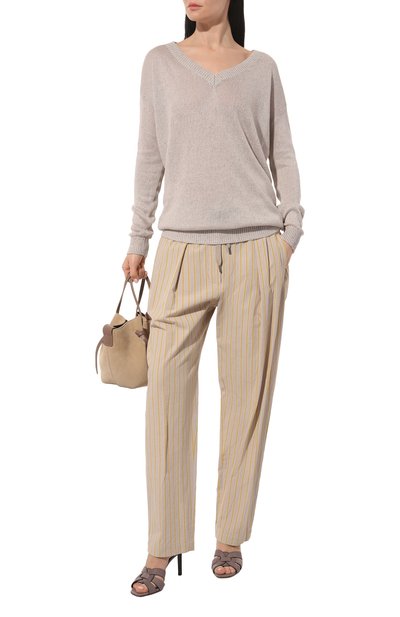 Женские брюки из хлопка и льна BRUNELLO CUCINELLI, арт. MH564B1312