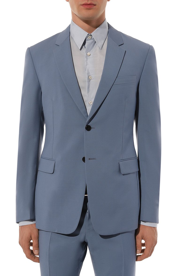 Мужской шерстяной костюм PRADA голубого цвета, арт. UAD407-D39-F0154-142 | Фото 3 (Рукава: Длинные; Материал внешний: Шерсть; Стили: Классический; Костюмы М: Однобортный)