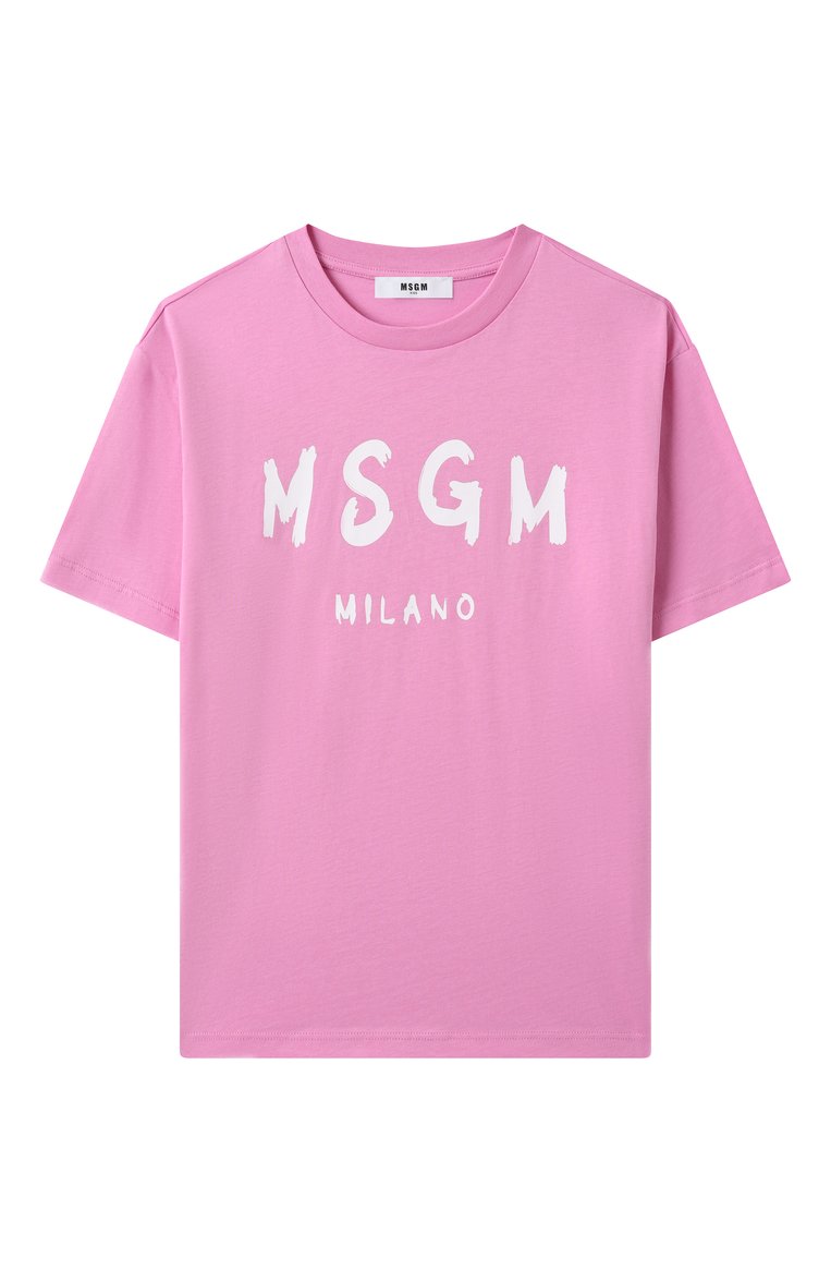 Детская хлопковая футболка MSGM KIDS розового цвета, арт. S5MSJUTH063 | Фото 1 (Рукава: Короткие; Девочки Кросс-КТ: футболка-одежда; Материал внешний: Хлопок; Автоматизация ТО: Проставлено; Автоматизация состава: Проставлено; Ростовка одежда: 10 - 11 лет | 140 - 146см, 12 лет | 152 см, 16 лет | 164 см, 8 лет | 128 см, 6 лет | 116 см)