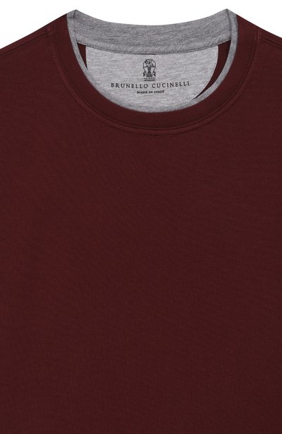 Хлопковая футболка BRUNELLO CUCINELLI бордового цвета по цене 28750 руб., арт. B0B13T157B, фото 3 Хлопковая футболка BRUNELLO CUCINELLI, арт. B0B13T157B, фото 3