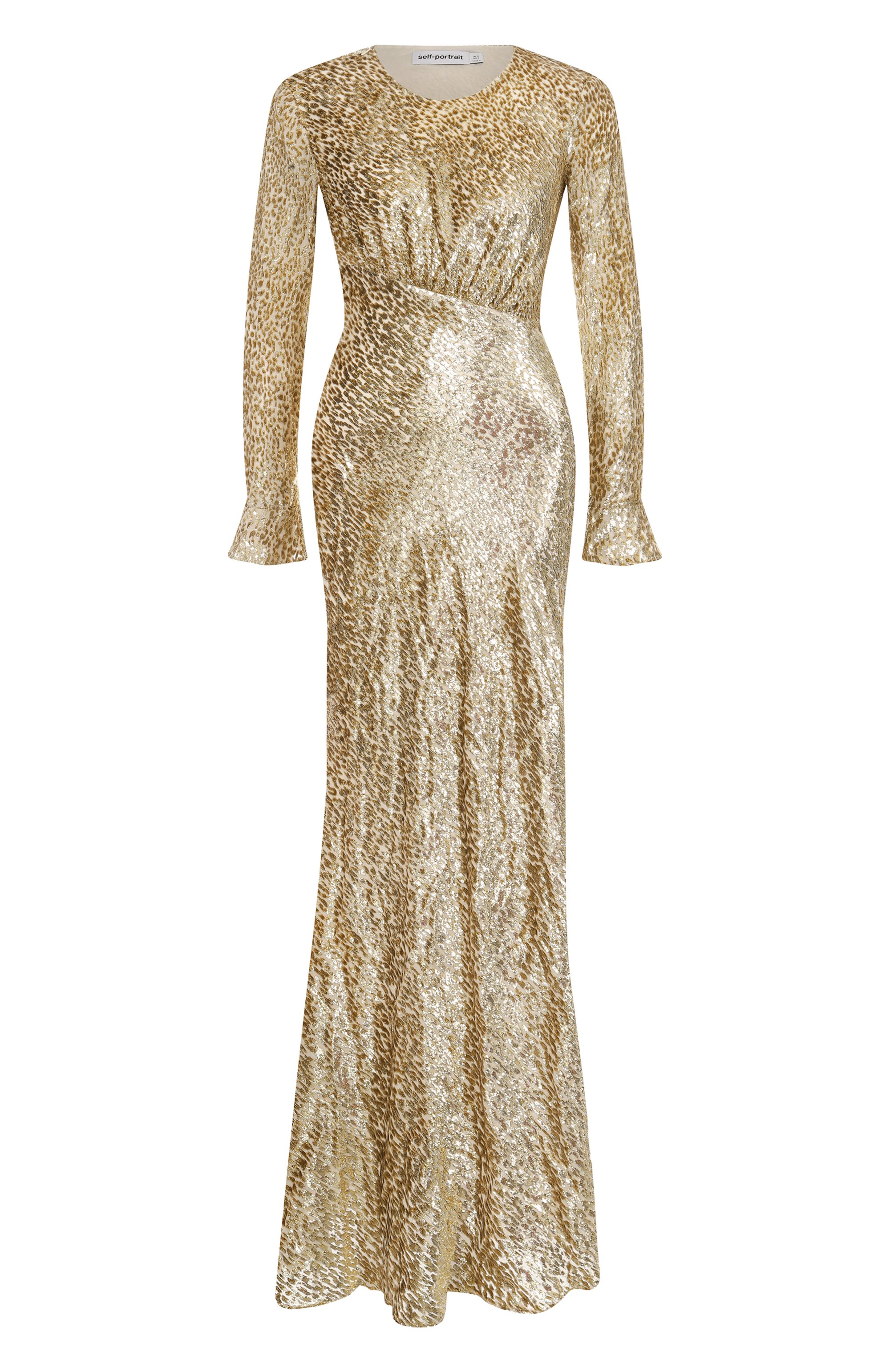 Платье SELF-PORTRAIT золотого цвета по цене 115000 руб., арт. PF25060XAGD, фото 1 Платье SELF-PORTRAIT, арт. PF25060XAGD, фото 1