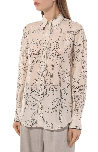 Шелковая блузка BRUNELLO CUCINELLI кремового цвета по цене 188500 руб., арт. ML940MK996, фото 3 Шелковая блузка BRUNELLO CUCINELLI, арт. ML940MK996, фото 3