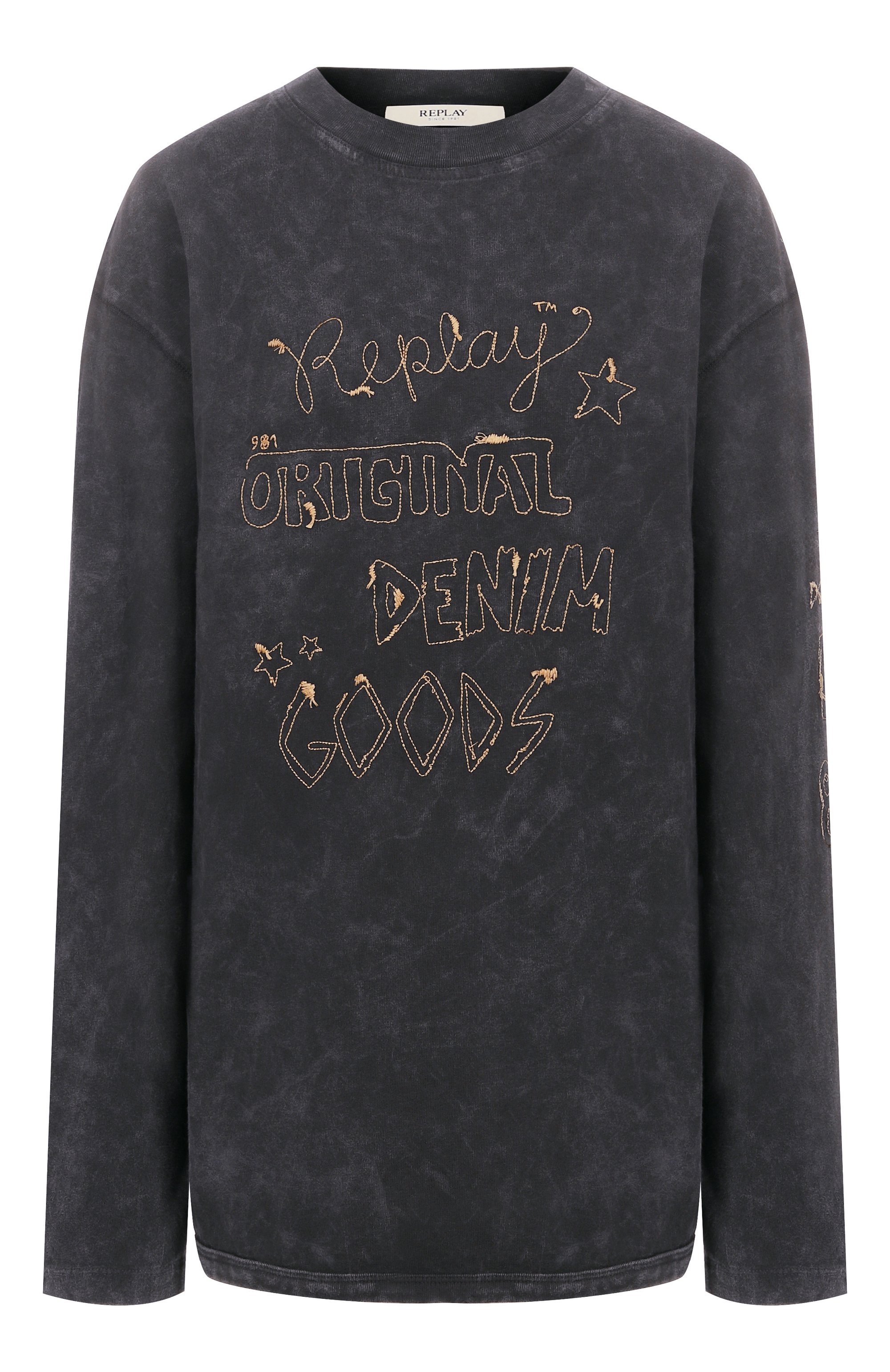 Хлопковый лонгслив REPLAY темно-серого цвета по цене 17400 руб., арт. W3450A.000.23940LM, фото 1 Хлопковый лонгслив REPLAY, арт. W3450A.000.23940LM, фото 1