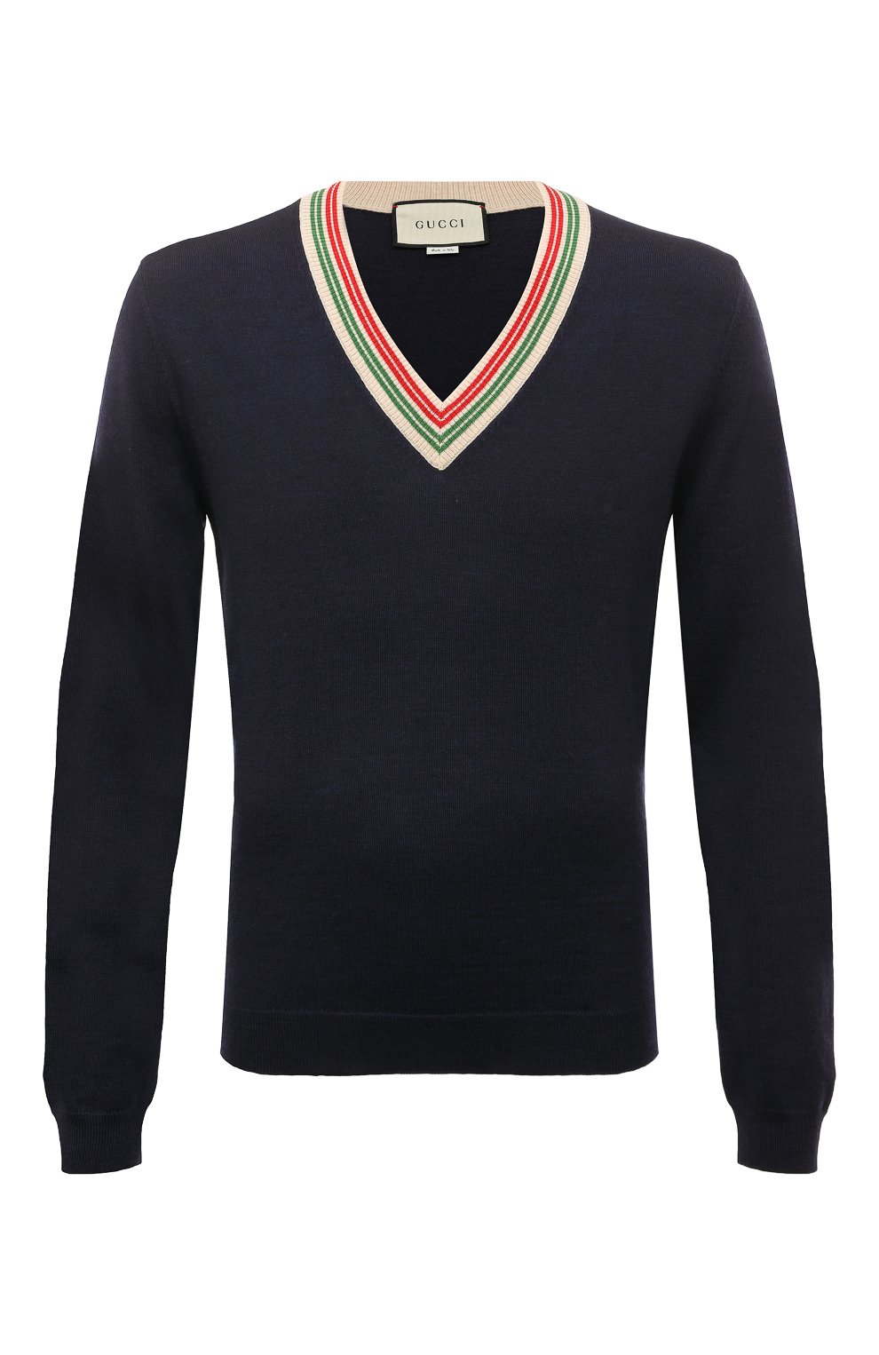 Шерстяной пуловер GUCCI темно-синего цвета по цене 93600 руб., арт. 599917 XKA5C, фото 1 Шерстяной пуловер GUCCI, арт. 599917 XKA5C, фото 1