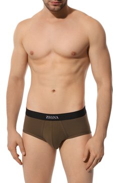Мужские хлопковые хипсы ZEGNA хаки цвета, арт. N3L61/173 | Фото 2 (Материал внешний: Хлопок; Материал сплава: Проставлено; Нос: Не проставлено; Кросс-КТ: бельё; Трусы М: Хипсы; Мужское Кросс-КТ: Трусы)
