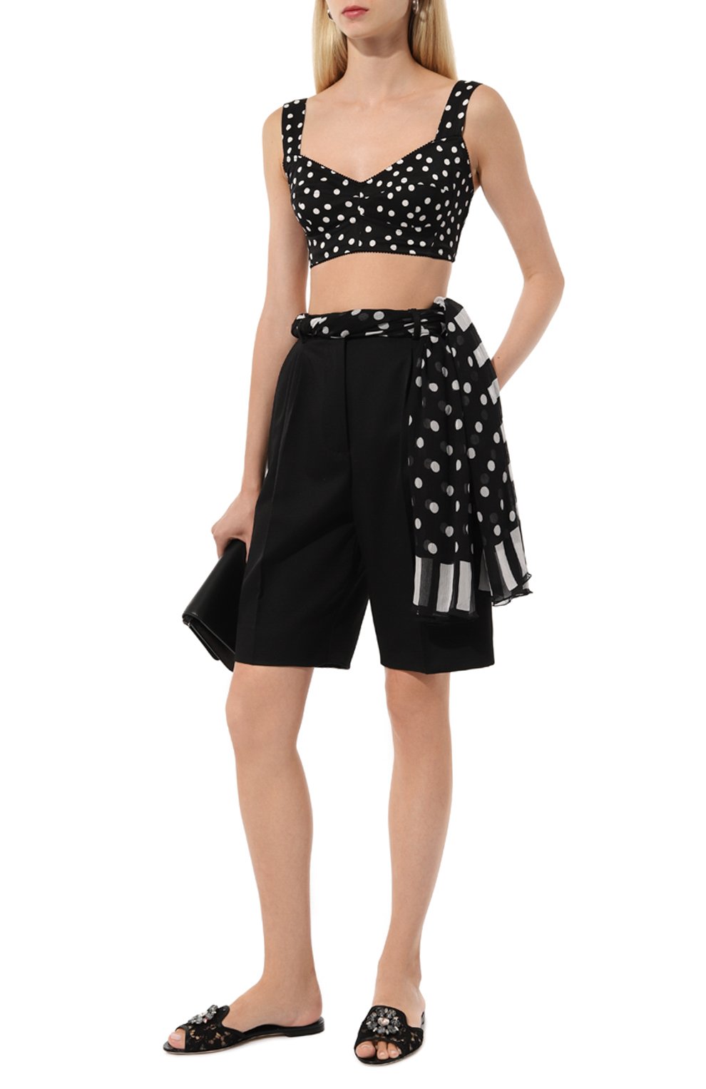 Шелковый шарф DOLCE & GABBANA черно-белого цвета по цене 73500 руб., арт. FS182A/GDCLE, фото 2 Шелковый шарф DOLCE & GABBANA, арт. FS182A/GDCLE, фото 2