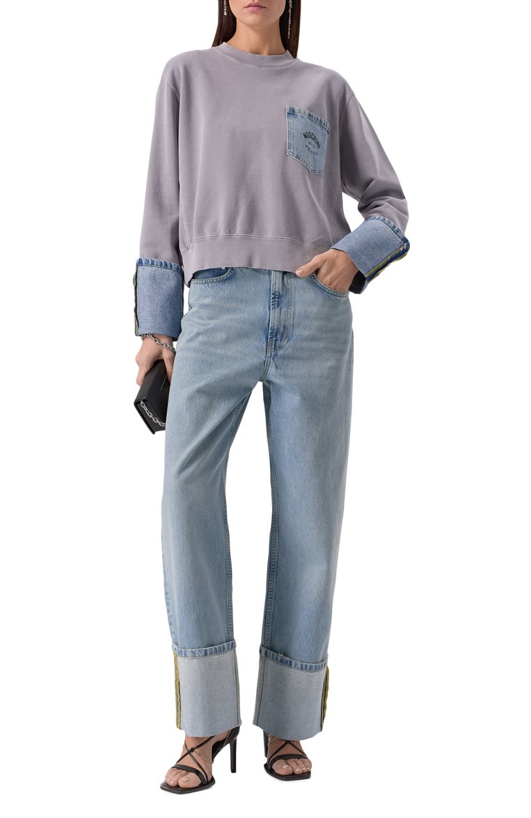 Женские джинсы M05CH1NO JEANS голубого цвета, арт. J0313/3217 | Фото 2 (Длина (брюки, джинсы): Стандартные; Детали: Делаве; Стили: Кэжуэл; Силуэт Ж (брюки и джинсы): Прямые; Материал внешний: Деним, Хлопок; Кросс-КТ: Деним)