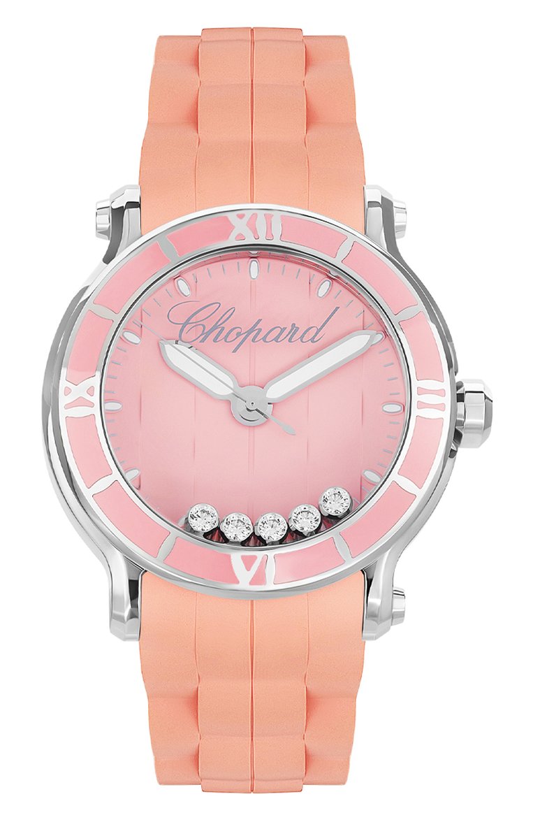 Женские часы happy sport CHOPARD бесцветного цвета, арт. 288524-3007 | Фото 1 (Механизм: Кварц; Материал корпуса: Сталь; Региональные ограничения белый список (Axapta Mercury): Не проставлено; Нос: Не проставлено)