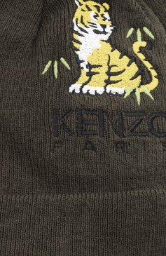 Детского шапка из хлопка и кашемира KENZO хаки цвета, арт. K51031/T3 | Фото 3 (Материал: Текстиль, Хлопок; Материал сплава: Проставлено; Нос: Не проставлено)